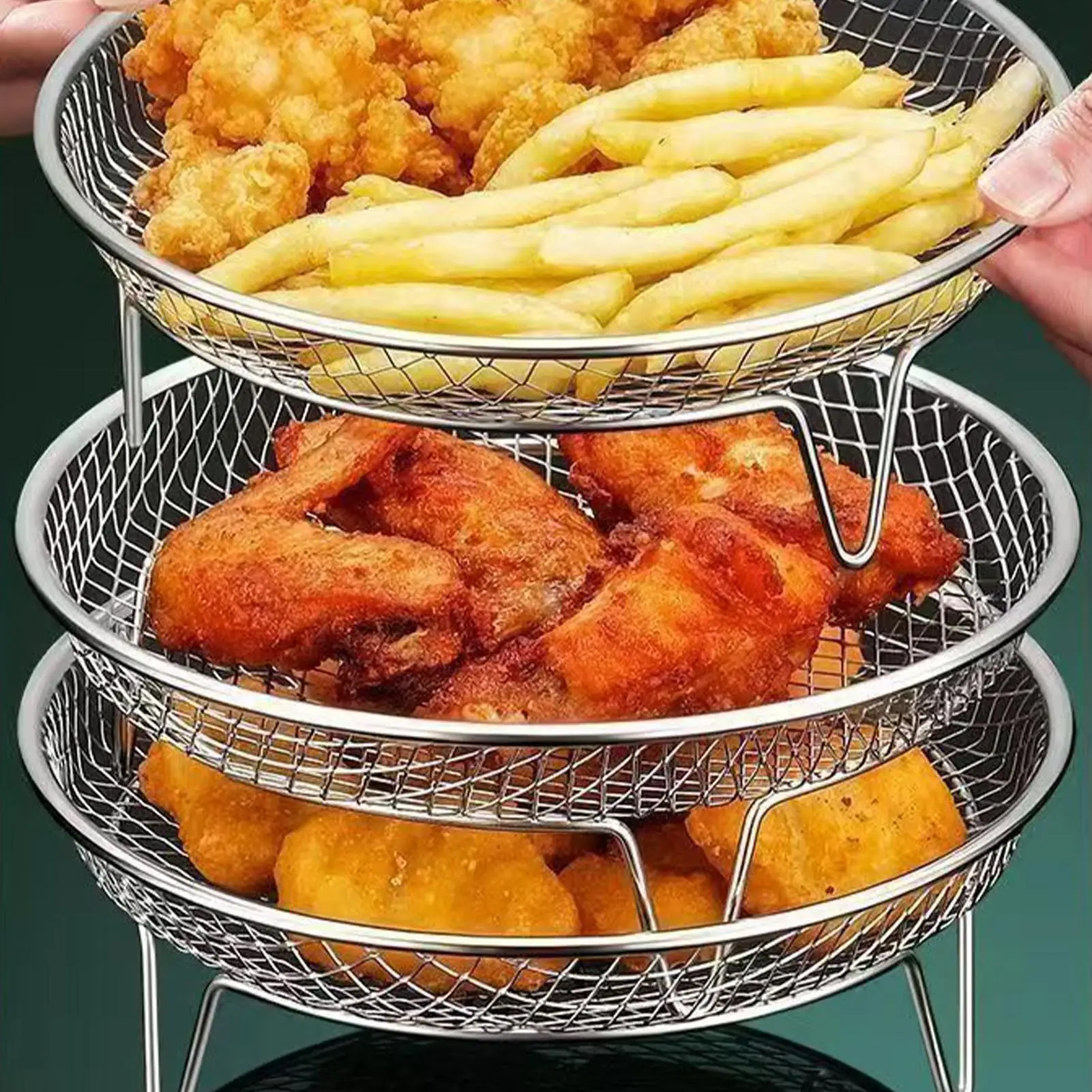 Air Fryer Rack Stainless Steel Stackable Round Baking Stand Food Cooling Cooking Rack for Kitchen Restaurant Frying Snacks