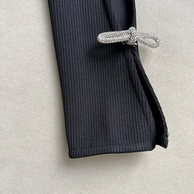 مثير عارية الذراعين القوس الأسود قطع طويلة ضمادة Bodycon فستان 2025 المرأة المشاهير أنيقة مساء فساتين عيد ميلاد فاخرة Vestido