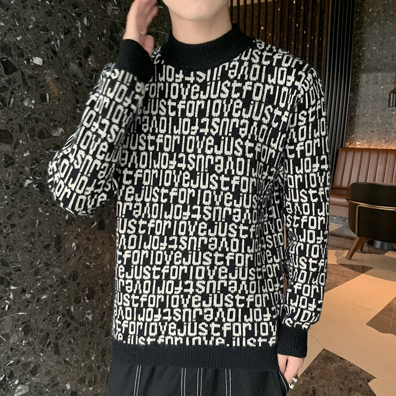 

Korean Slim Men's Sweater 2024 Autumn Winter Long Sleeve Warm Knit Casual Half Turtleneck Knitted Pullovers Men Clothing