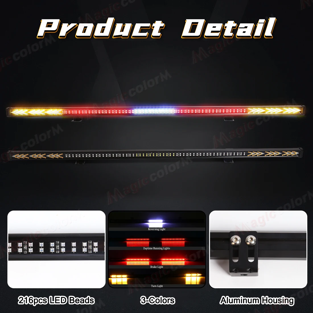 1Pc Police Light Car Strobe Warning Light DRL 216LED Windshield Brake Lamp Reversing Turn Signal 10-30V Red White Yellow 32 inch