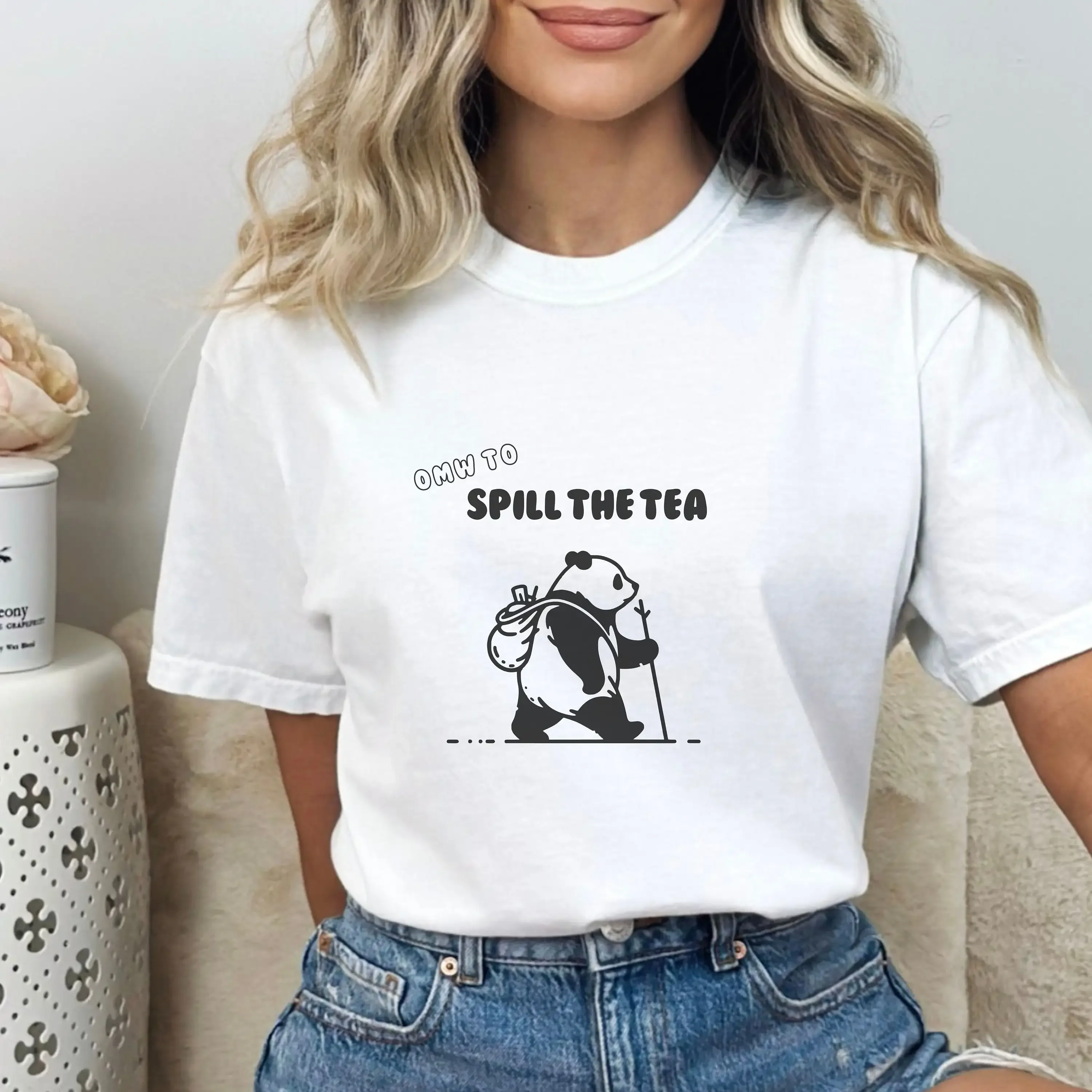 OMW to spill the tea Sarcastic Panda T Shirt  Funny Unhinged Random for Holidays