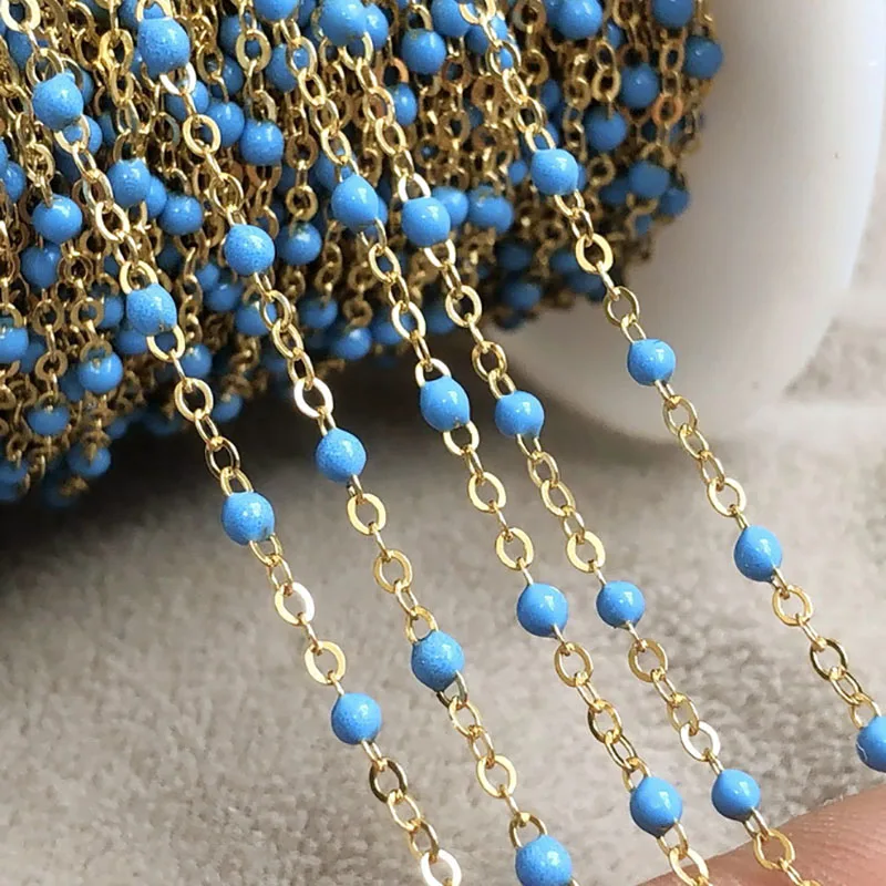 14 K Gold Filled Dainty Beaded Satellite Enamel Chain, One Meter For SaleUnfinished Flat Cable, Minimalist Permanent Jewelry