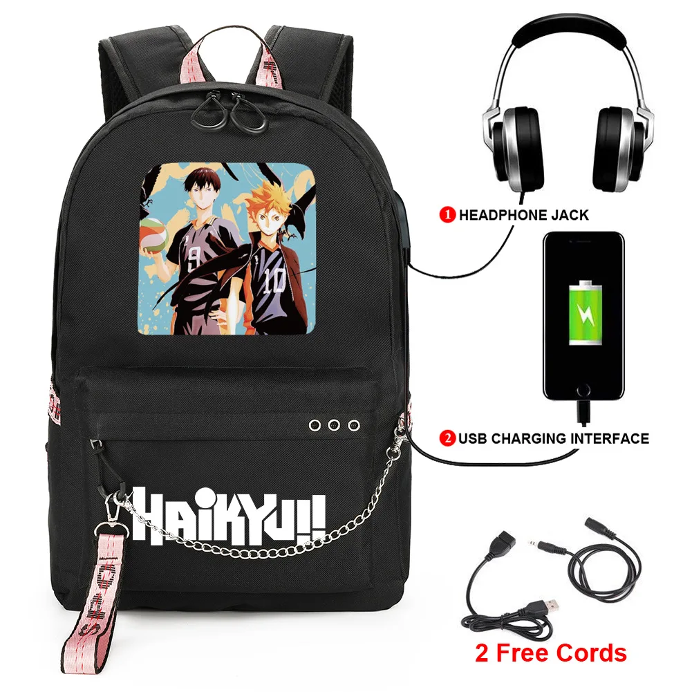 Trendy Youthful School Bags Unisex Haikyuu!! Travel Bags Usb Rechargeable Oxford Waterproof Notebook Shoulder Backpacks