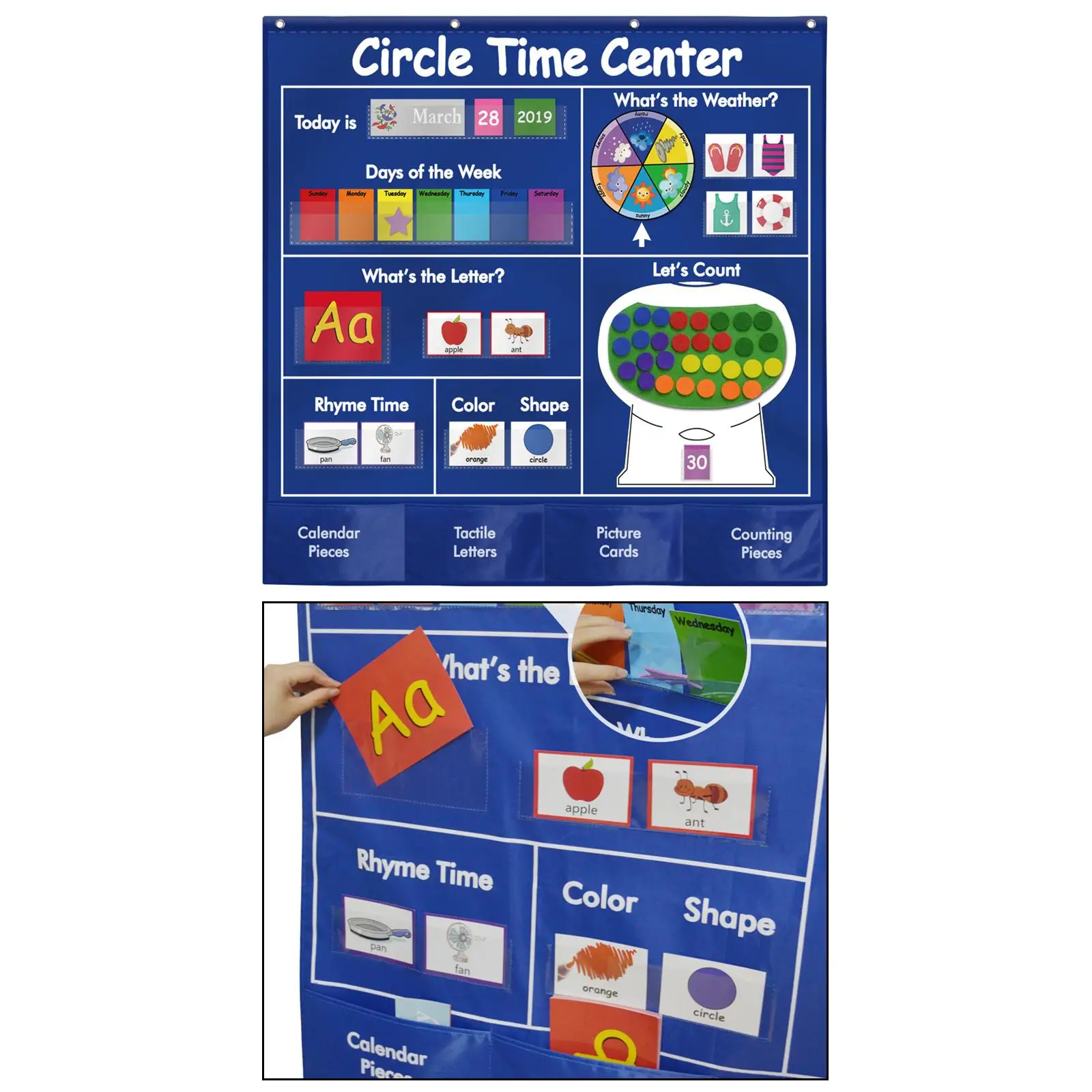

217 Cards, 1 Weather Dial, 30 Counting Discs Learning Time Center Chart for Toddlers And Kids