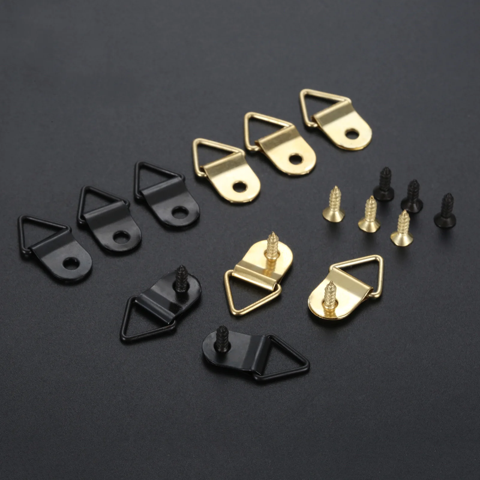 50pcs/kit Metal Picture Frame Hangers w/screw Photo Hanging Hook Triangle Ring Wall Mount Attached Nails Display Painting Decor