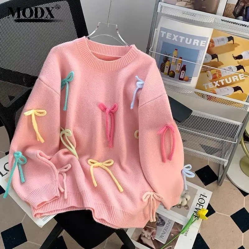 [MODX] 2025 Lrge loose pink sweter for women in utumn winter, with lzy style design nd a gentle knit top