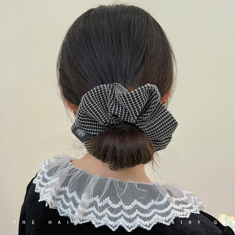 New Elegant Lattice Elastics Hair Band Solid Color Scrunchies for Women Girl Ponytail Holder Hair Rope Headwear Hair Accessoires