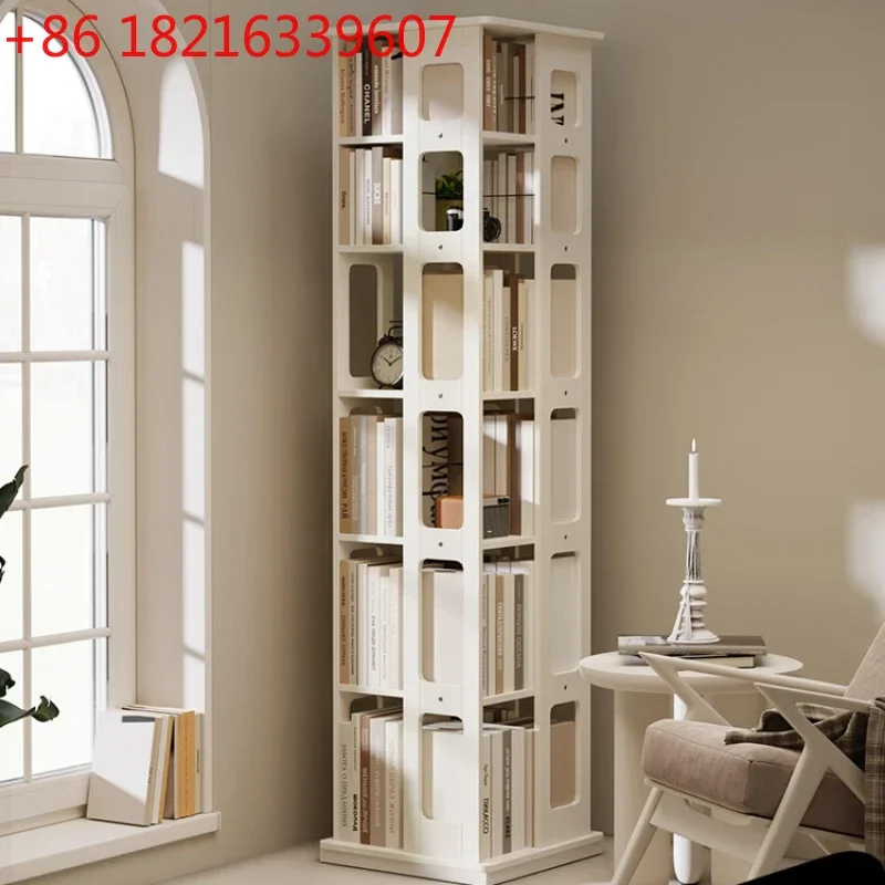 

Solid Wood Moving Wheels Rotating Bookshelf 360-Degree Floor Bookcase Solid Wood