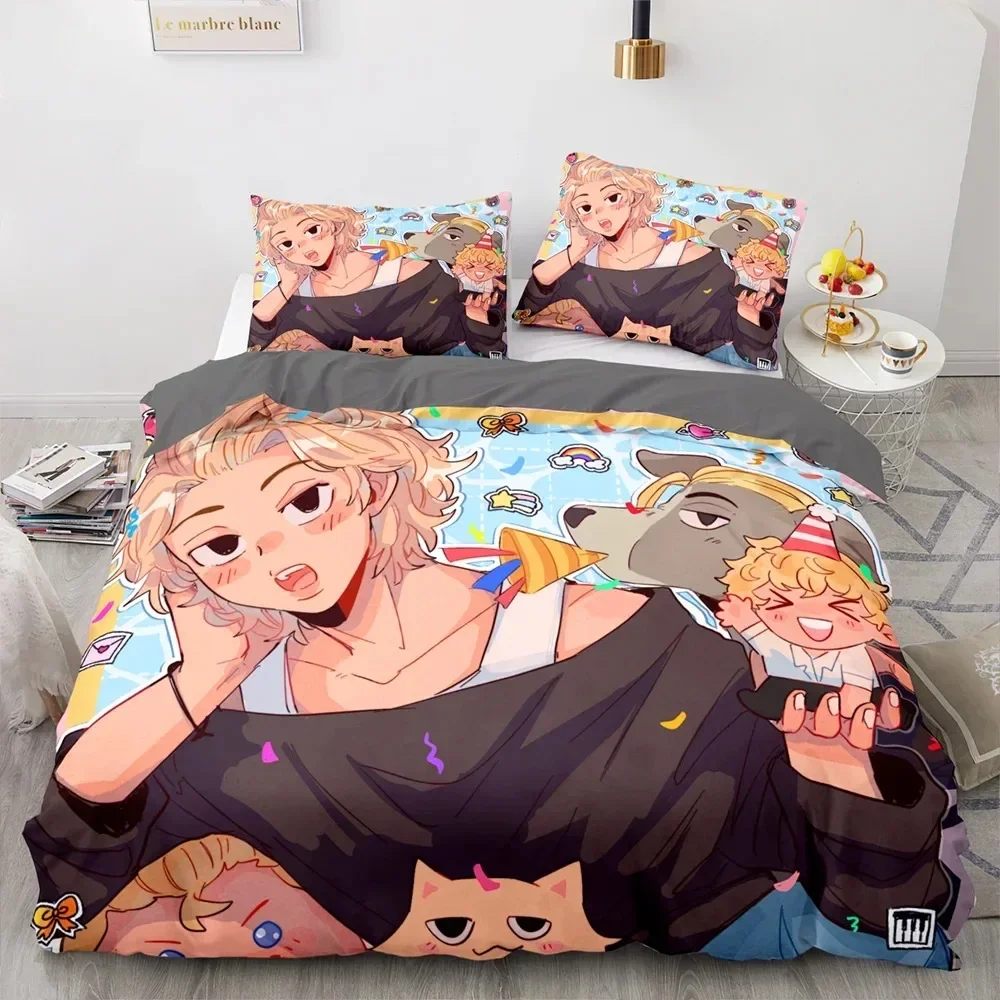 3D Printed Tokyo Avengers Bedding Set Anime Manjiro Sano Duvet Cover Double Twin Full Queen King Adult Kids Bedclothes Quilt