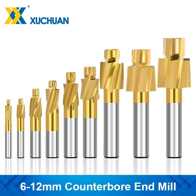 Khoan Sắt HSS Xay Cắt Counterbore Cấp Cối Xay 6-12 Vỏ Phi Công Làm Khe Công Cụ Kim Loại Đồng Khoan Phi Công Counterbore dao Cắt