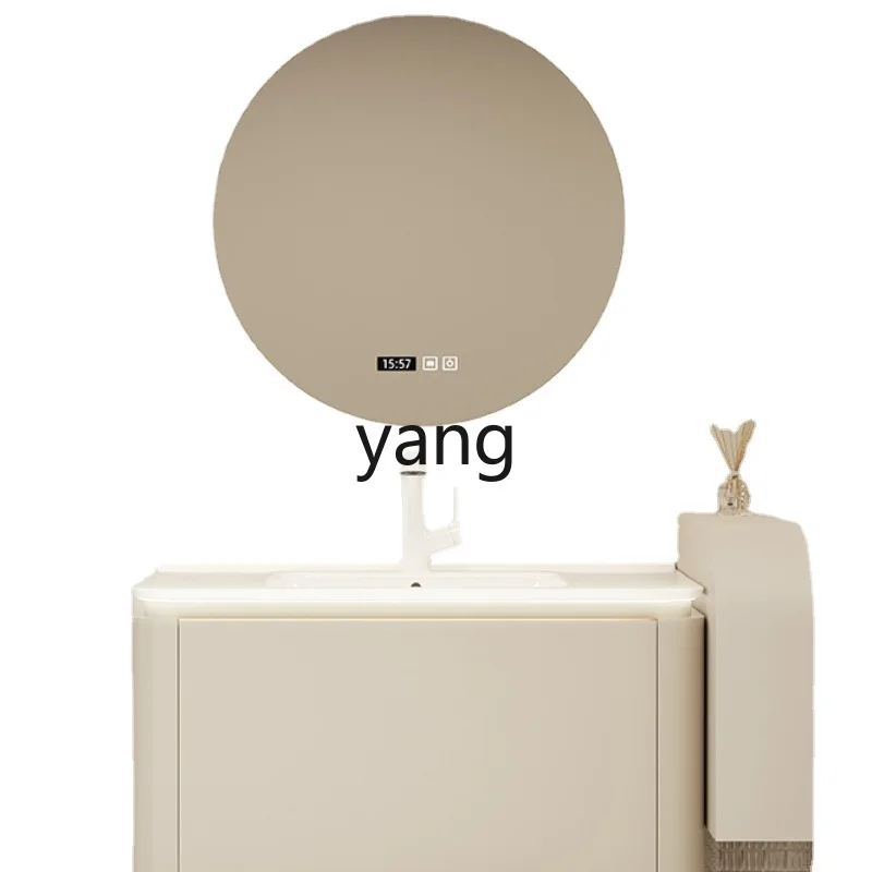 

Yjq крем стиль твердой древесины ванная комната шкаф Встроенная керамическая раковина комбинация ванной минималистский умывальник желтый