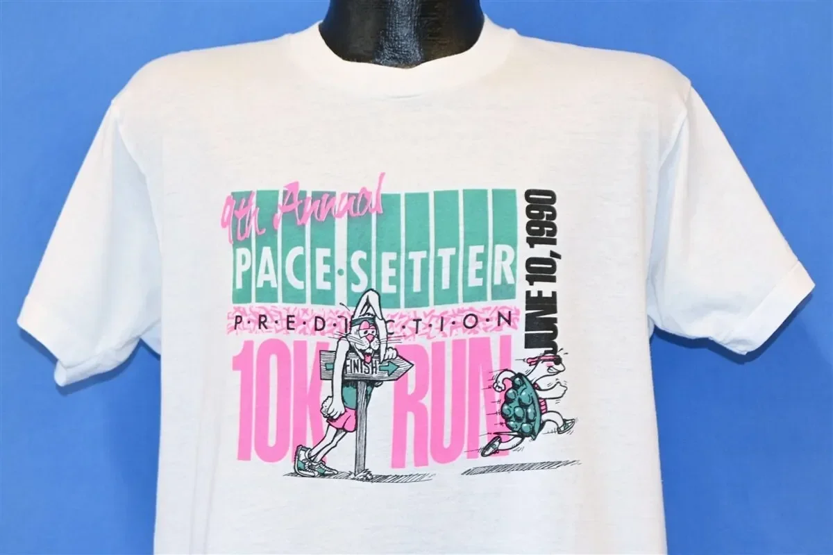 90s 10K Race Pace Setter Prediction Tortoise and Hare T Shirt Large