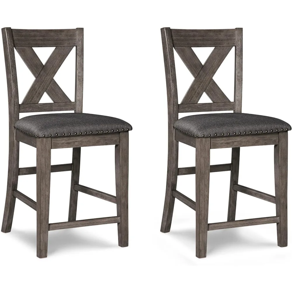 Caitbrook-Tabouret de bar rustique 24.63 ", gris, comptoir recommandé, ensemble de 2