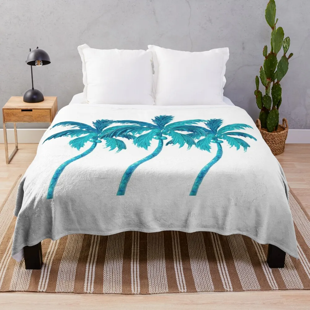 

Three Coconut Palm Trees Throw Blanket bed plaid Bed christmas decoration Flannel Fabric Blankets