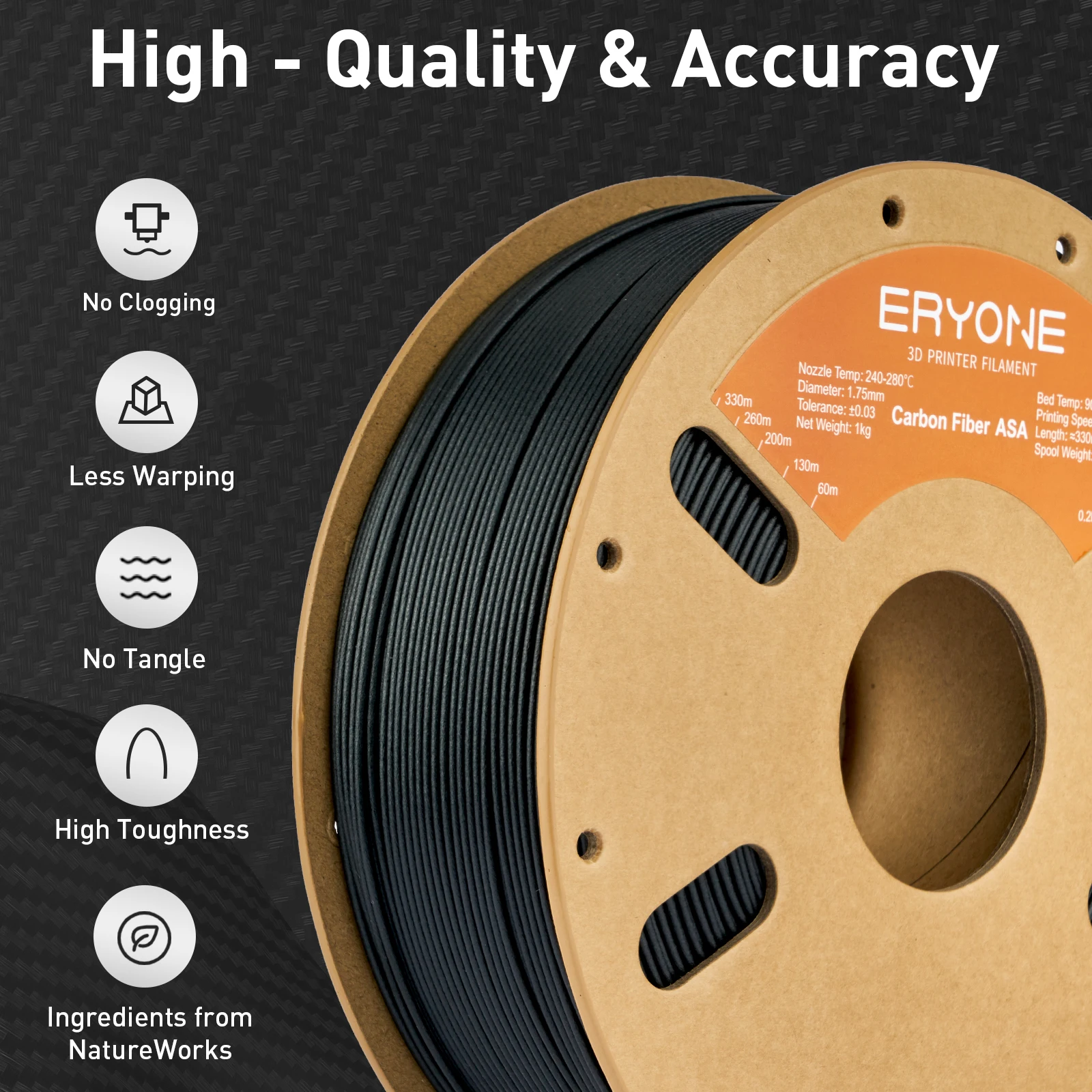 ERYONE Filament ASA z włókna węglowego 1.75mm, odporny na promieniowanie UV i warunki atmosferyczne, Filament ASA CF do druku 3D, idealny do druku na zewnątrz. — zdjęcie produktu 5