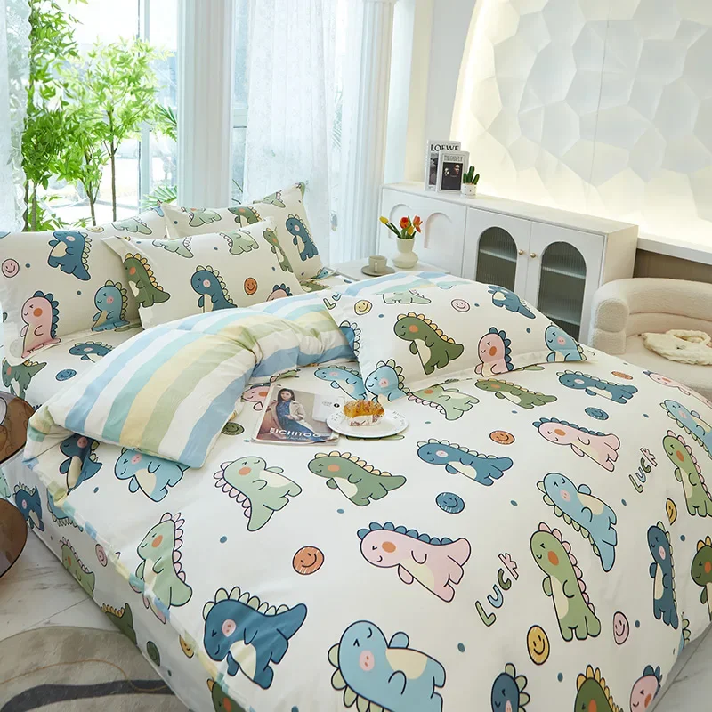 Cartoon Dinosaur Cotton Duvet Cover Set Singer Dino Bedding Set Kids Boys Girls Cute Animal Reversible Printed Comforter Cover