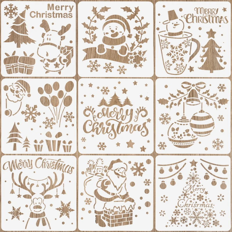 Christmas Stencils Cute Snowman Santa Claus Pattern Graffiti Drawing Tool Spray Painting Template DIY Window Scrapbooking Decors