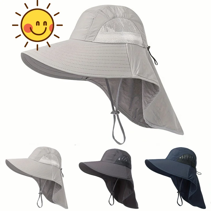 Men Women Summer Beach Sun Hat Breathable Adjustable Solid Color Hat for Outdoor Fishing Hiking Camping Summer Vacation