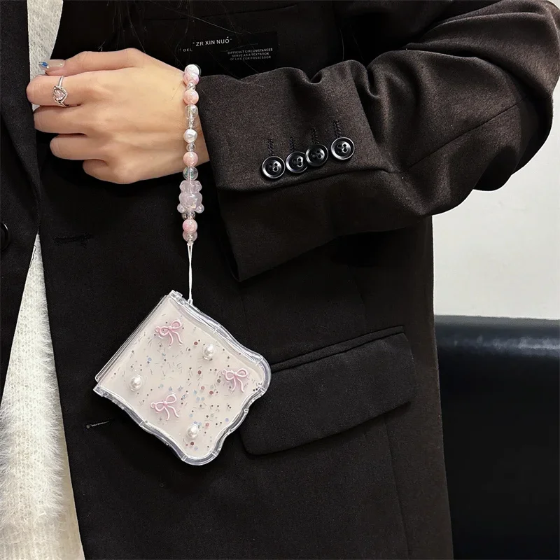 Чехол для телефона Samsung Galaxy Z Flip 3 4 5 6 3D браслет с жемчужным бантом Z Flip6 ZFlip6 Wave противоударный чехол