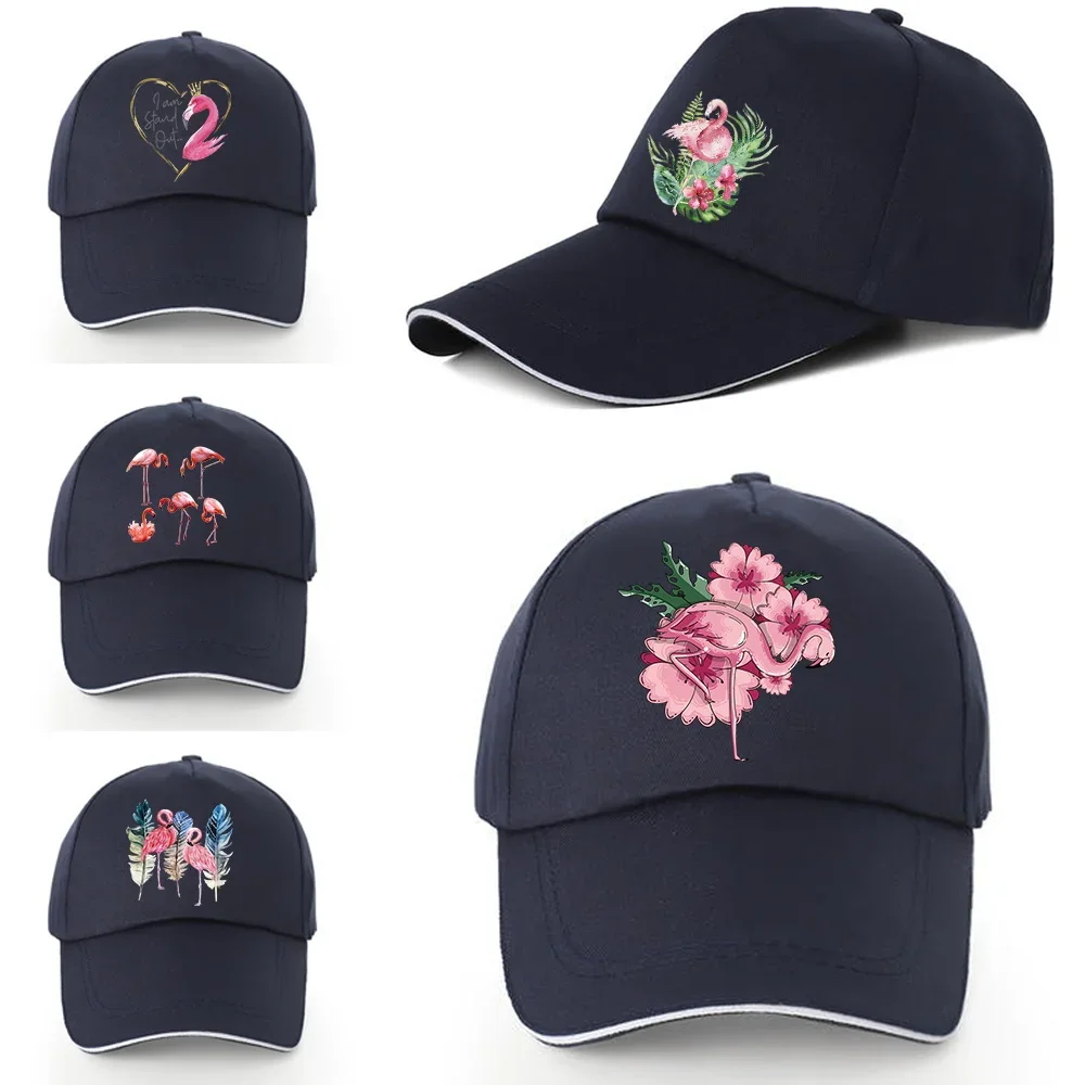 Fashion Flamingo Print Baseball Caps Men Women Back Buckle Hip Hop Hat Summer Breathable Mesh Sun Gorras Unisex Streetwear Bone