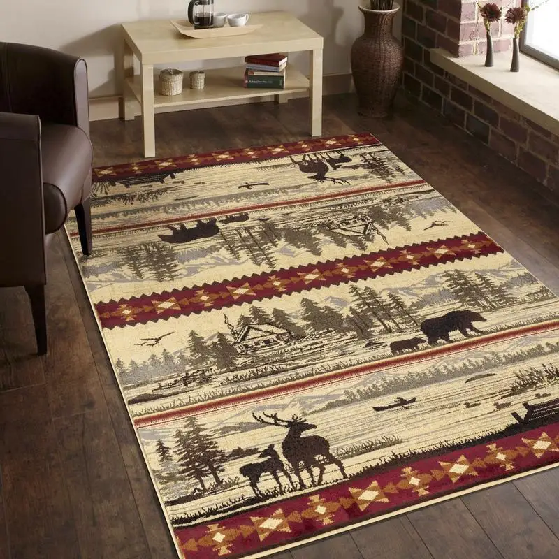 

Multi Lodge Area Rug 5 ft 3 in x 7 ft 3 in Cozy Design for Home Decor