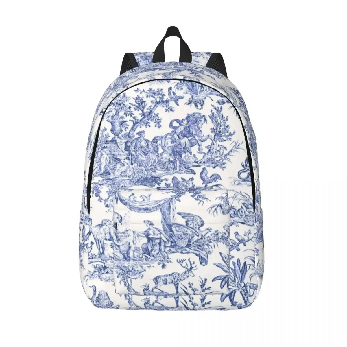 Personalized Navy Blue Toile De Jouy Canvas Backpacks Men Women Basic Bookbag for School College French Countryside Floral Bags