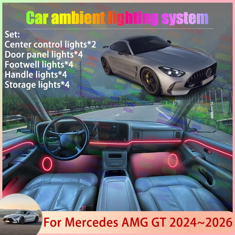 

For Mercedes AMG GT MK2 2th C192 2024 2025 2026 2/18 in 1 Car Atmosphere Light Lamp RGB Shade Ensemble Streamer Atmosphere Set