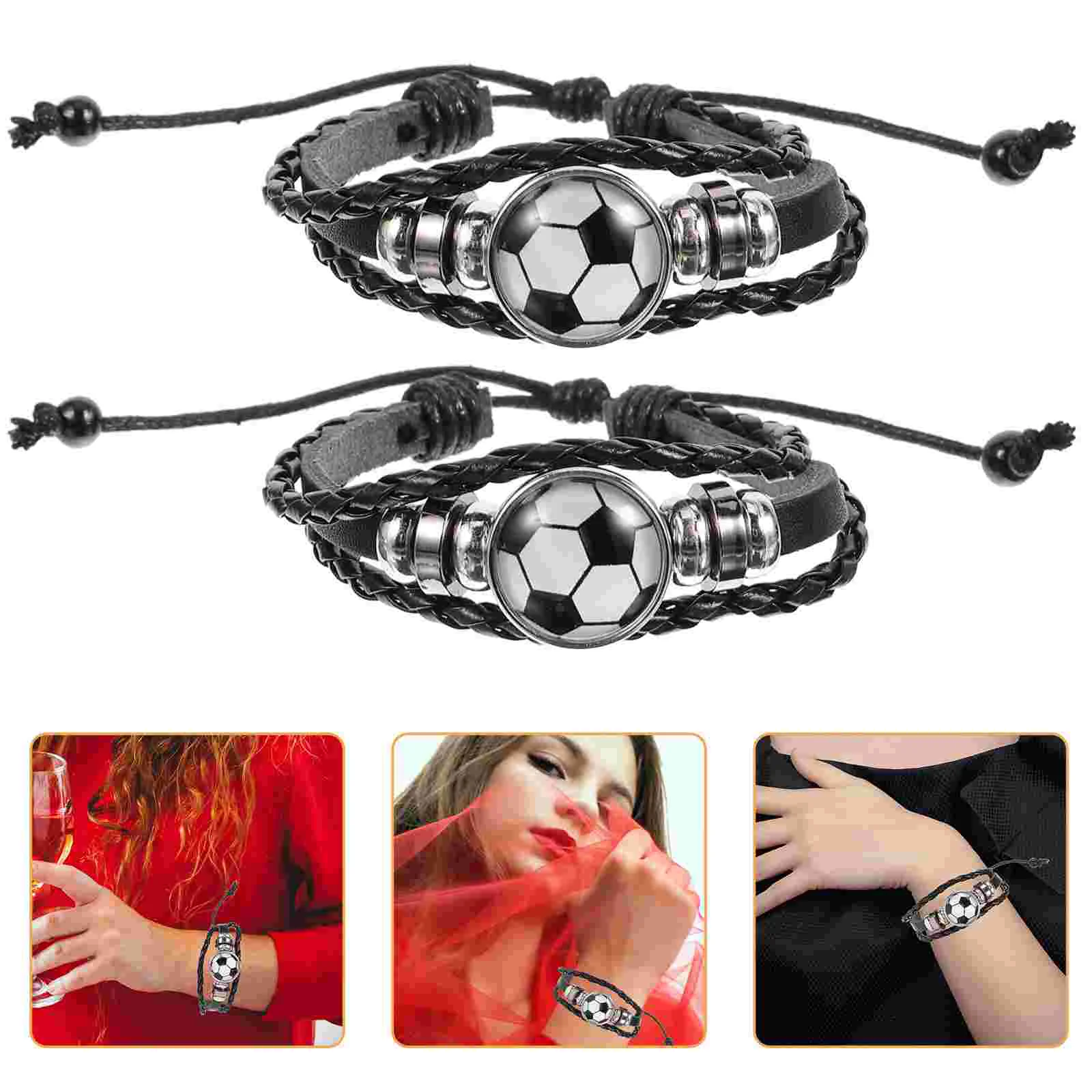 3 Pcs Football Bracelet Beaded Soccer Jewelry Braid Sports Bracelets for Boys Wristbands Team Braided Gift Adjustable