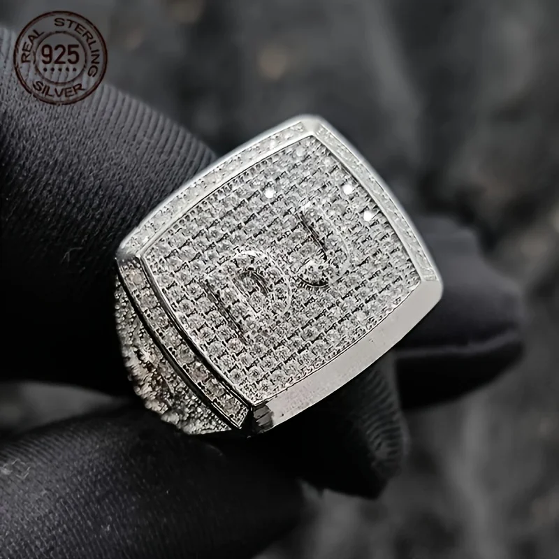 فاخر 925 فضة خواتم للرجال فريد الأسد مشتهى DJ الهيب هوب الدائري مثلج خارج الزركون البلاتين مطلي مجوهرات بسيطة #1