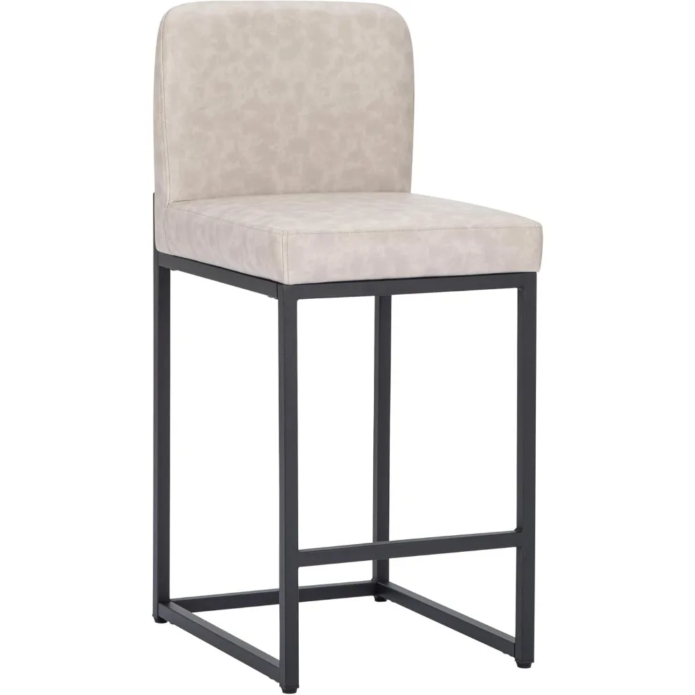 مقاعد بار من الجلد الصناعي، مقعد مرتفع بارد مع ظهر، أرجل معدنية، مسند للقدمين، كراسي بار منجدة حديثة #1