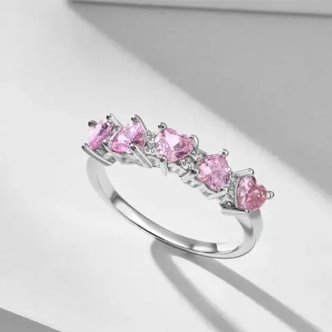 

S925 Silver Pink Collection Heart Tail Ring Rectangular Zirconia Stones with Multi Layered Design and Exquisite Fine Jewelry