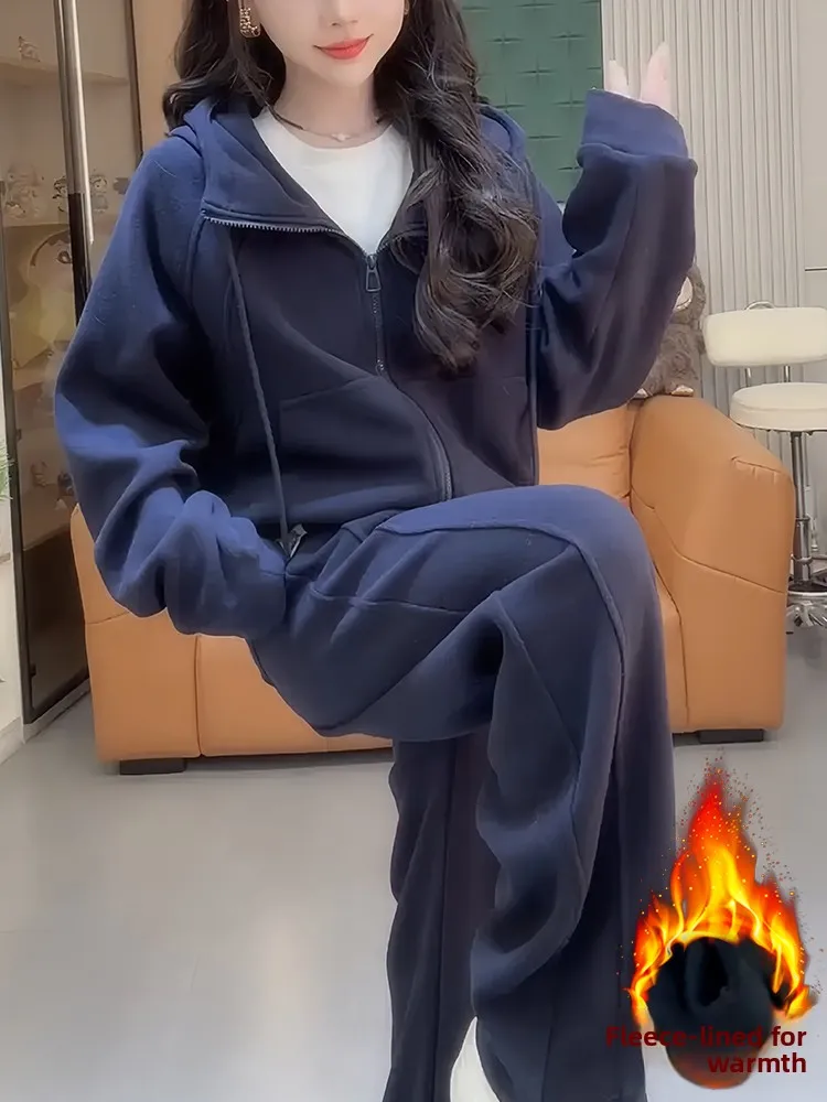 

Thiened Fce Women's Set Autumn Winter New Sle Sport Sweatirt Loose Wide Leg Pants Two Piece Set Anti Aging Trendy