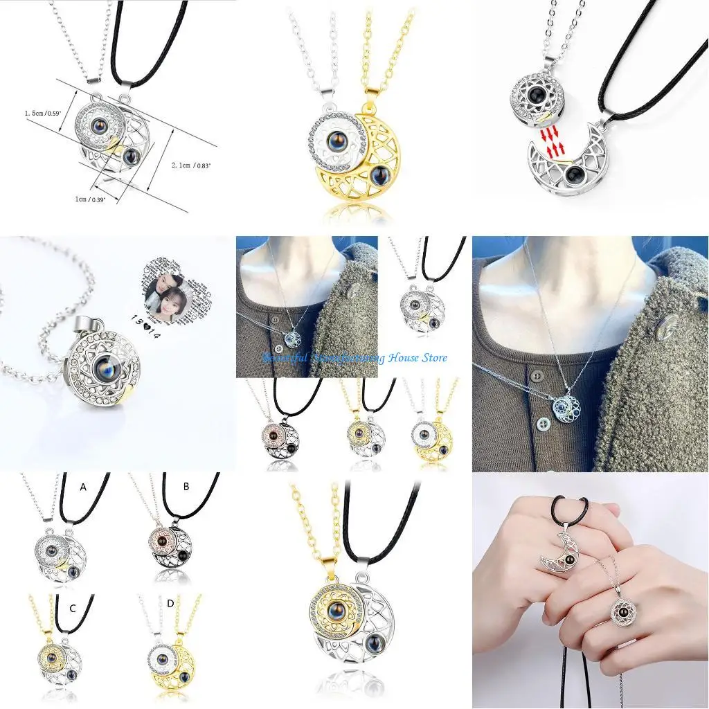 E56A Projection Stone Necklace Sun Moon Wishing Stone for Creative Magnet Couple