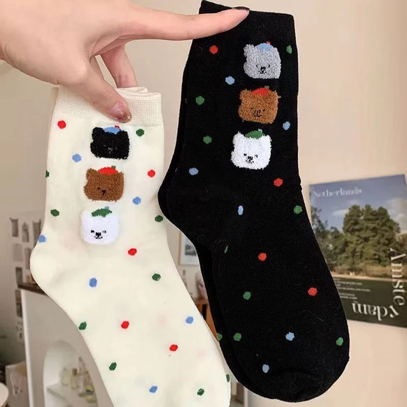 Socken Frauen Nette Atmungsaktive Täglichen Koreanischen Stil Kawaii Mode Dot Frühling Mittleren Rohr Weiche Deodorant Schöne Harajuku Cartoon