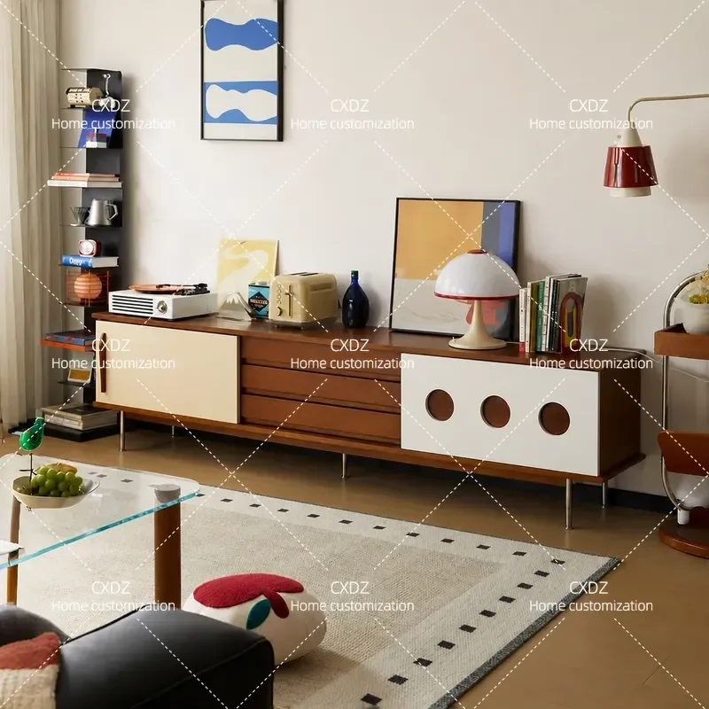 Nordic solid wood TV cabinet boxwood retro living room home storage cabinet modern small apartment simple TV cabinet