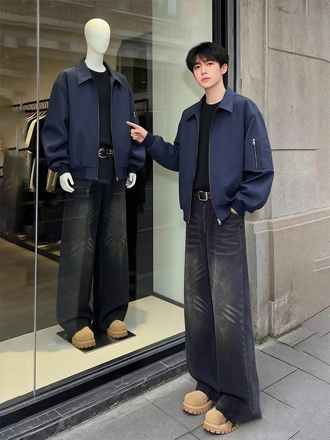 

Cleanfit k Blue Baseball Jaet Men's Spring Thiened ort Cotton Coat High Street Sle Outdoor Casual Loose Fit Jaet