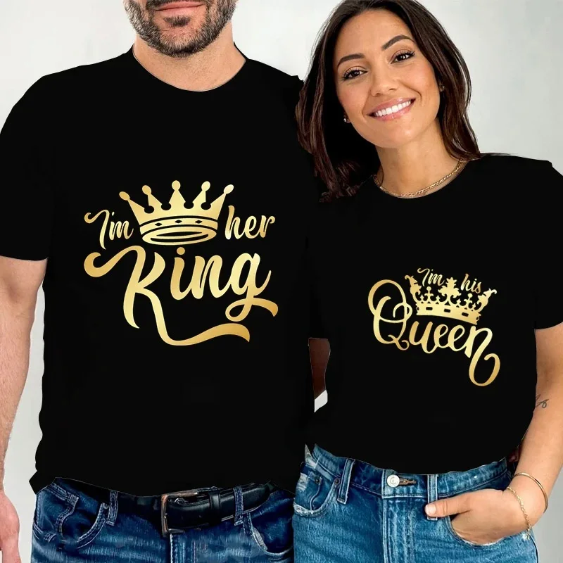 Fashion Printing Couples Tees Shirt Lover Summer Harajuku T-shirts Crown Print Couple Clothes Women Man Top