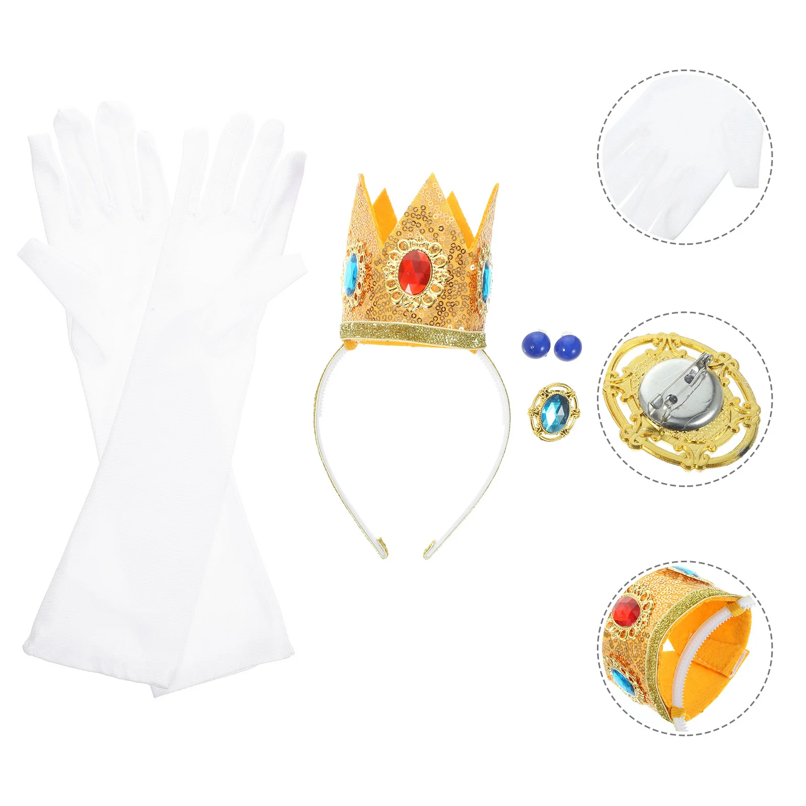 

Princess Crown Headband Brooch Halloween Cosplay Prop Costume Party Decor Supply Cloth Hair Hoop Accessory Set