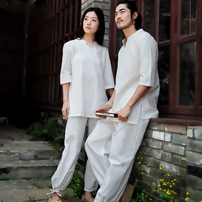 

Asian 4 seasons White gray purple Cotton Linen Yoga suits playing meditation tai chi clothing Kungfu outfit for men and women