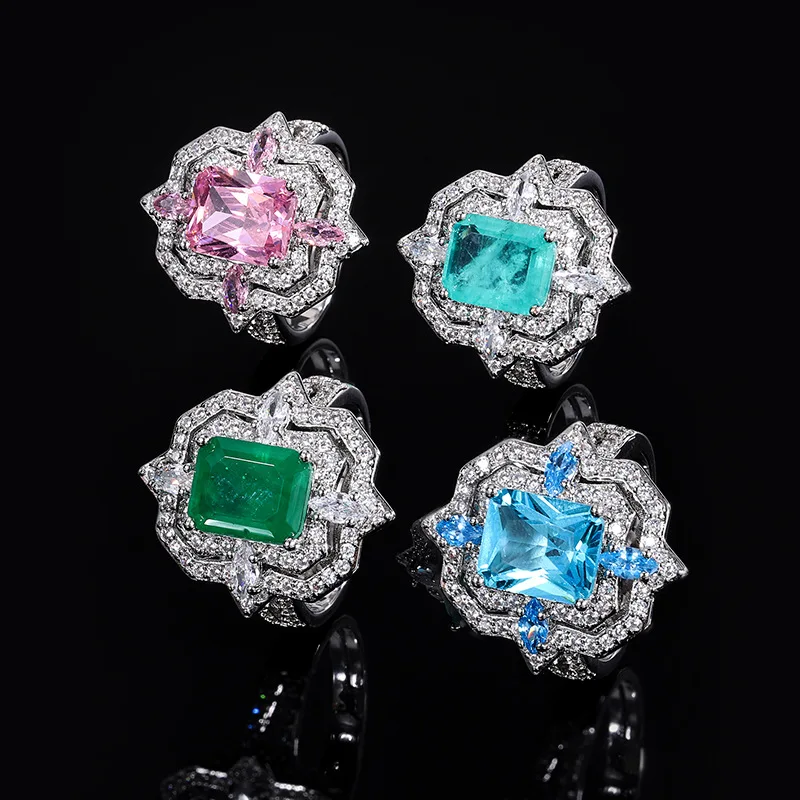 

Paraiba Gemstone Ring European and American Retro Emerald Ring Aquamarine Topaz Ring