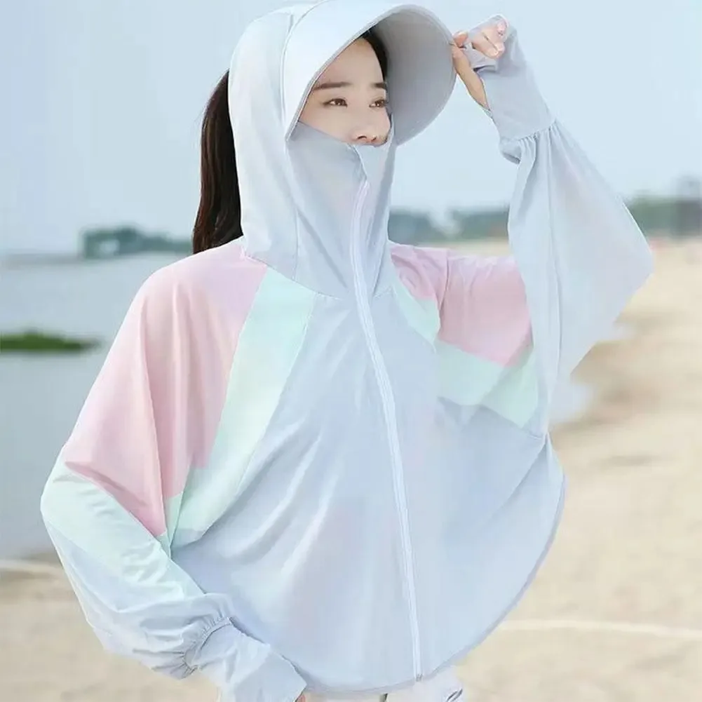 Summer Sun Protection Clothes WOMEN's Upf50 Women's Ice Silk Uv Protection Skin Clothes Hooded Running Sun Jacket