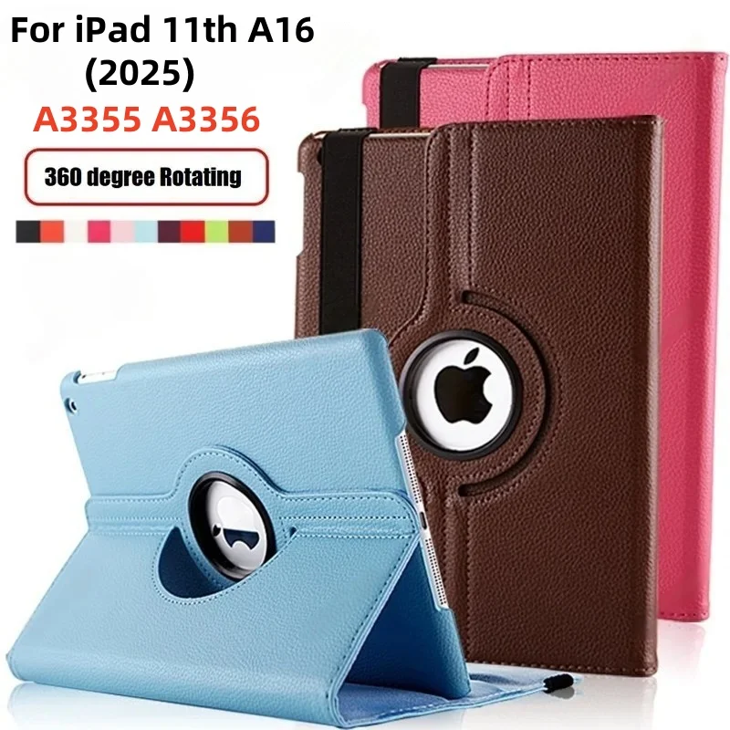 

Для нового iPad 11th Case 360 ° Вращающаяся подставка, аксессуары для iPad A16, 11 дюймов, 2025 A3355 A3356, чехлы для планшетов с автоматическим режимом сна/пробуждения