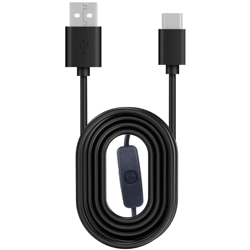 USB A to USB C Male Charging Cable with On/Off Button 5V 2A Fast Charging Cord for Mobile Phone Dashcams