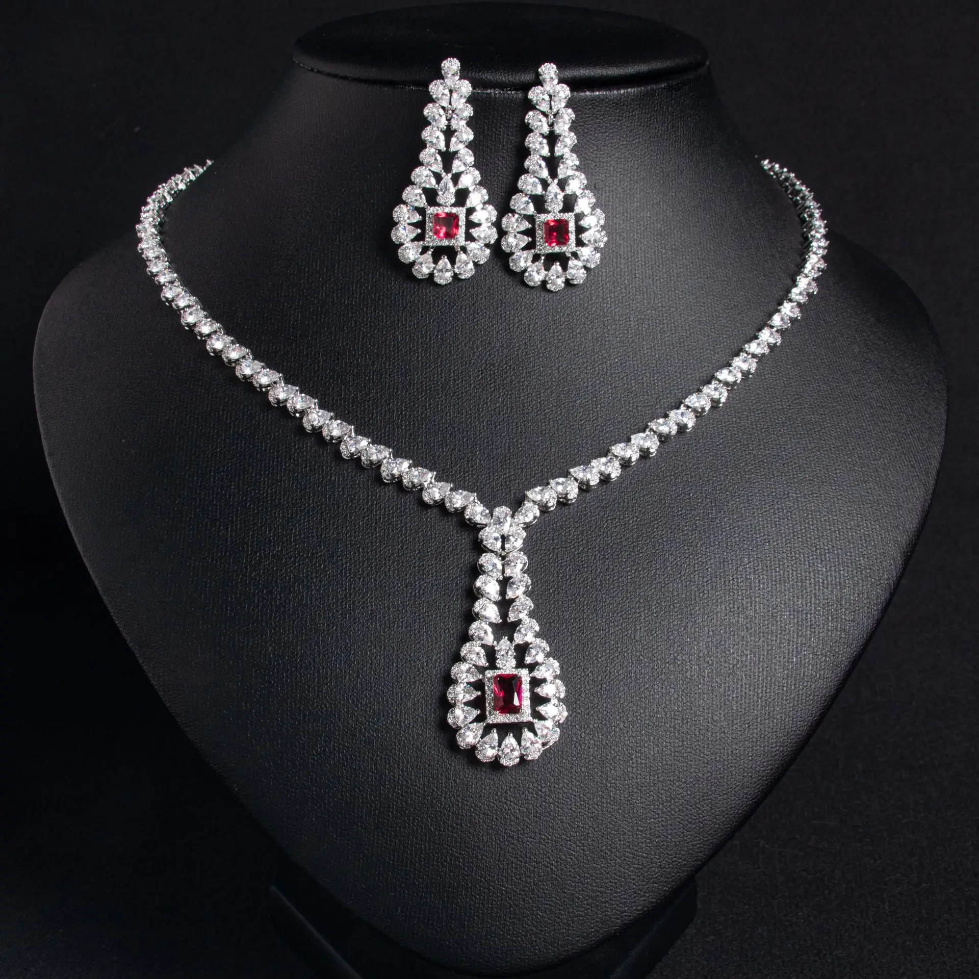 

Bridal Necklace Earrings Set Luxury Water Drop Tassel Wedding Jewelry Set Accessories Evening Dress Necklace Women