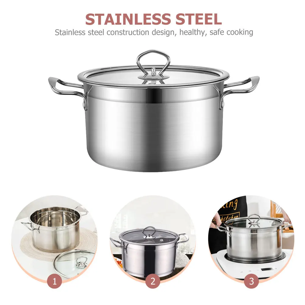

Stainless Steel Stock 2-Handle Soup Cooker For Home Kitchen Dual Handle Soup Pot Dishwasher Safe Stew Noodles Cooking Pot