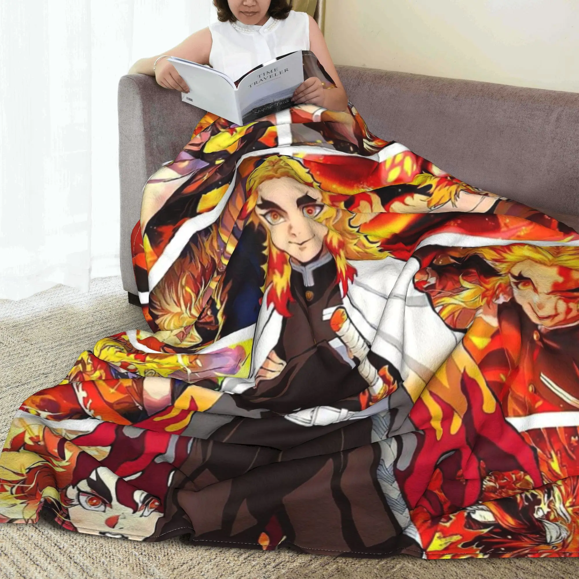 

Demon Slayer Flame Hashira Kyojuro Rengoku Anime Blankets Fleece Sofa Throw Blanket for Bedroom Outdoor Throws Bedspread Quilt