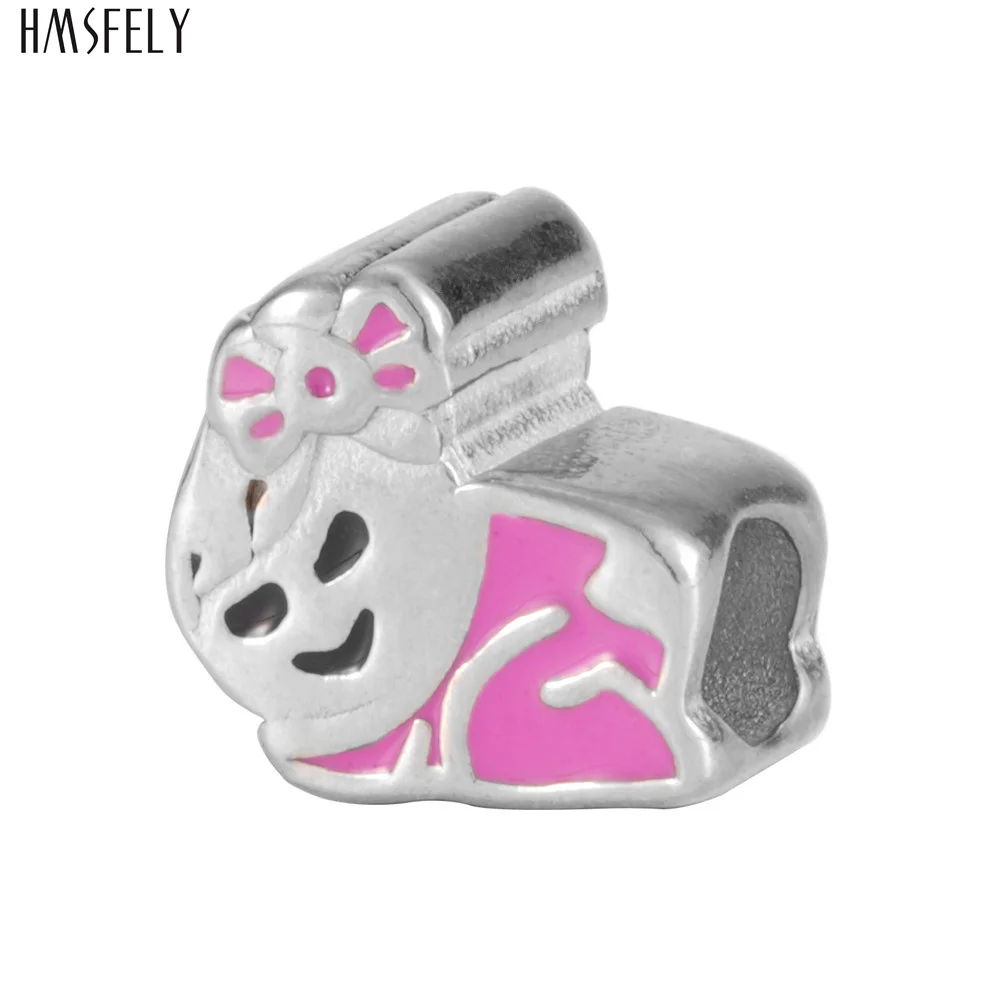 HMSFELY Pink Rabit Beads For Charm Women Bracelet Jewelry Making Crystal Bead 316l Stainless Steel Beads