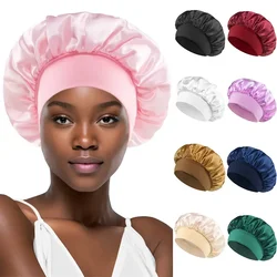 Berretto Unisex con fascia elastica avvolgente per la testa per cappello da notte a tesa cuffia da bagno Extra Large Satin Silky Bonnet Sleep con fascia elastica Premium