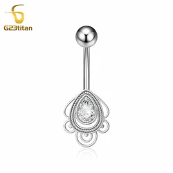 G23titan Zircon Water Drop Belly Button Ring 14G Titanium Curved Barbell Women Sexy Accessories Navel Jewelry Nombril Piercing