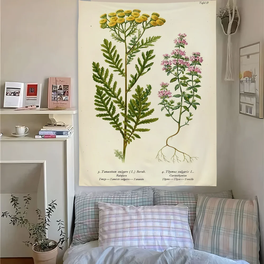 Гобелен с ботаническим принтом и цветочной любрацией, идеально подходящий для дома и гостиной, декор для спальни, настенный художественный фон, баннер